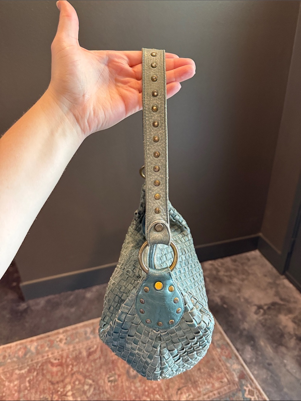 Fossil Woven Leather Shoulder Bag in Light Teal - Picture 3 of 11